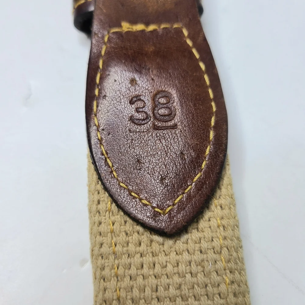 Sailfish Marina Genuine Leather Canvas Brass Buckle Tan Brown Distressed Belt